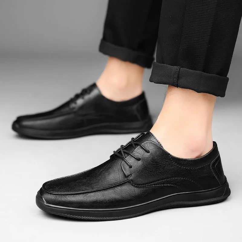 All-Match Solid Dress Shoes, Outdoor Work Oxfords, Comfortable Driving Flats, Genuine Leather Lace-Up Casual Shoes for Men, Men's Loafers for Business or Everyday Wear