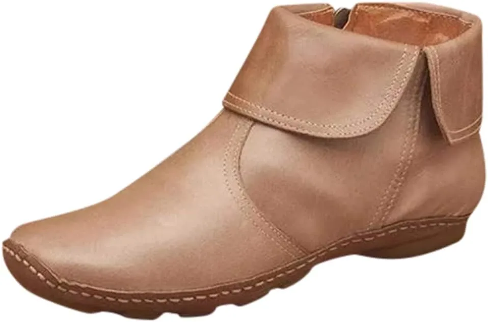 Ankle Booties for Women Flat Heel,Womens Ankle Boots Fashion Lace Up Side Zip Vintage Booties Low Heel Arch Support