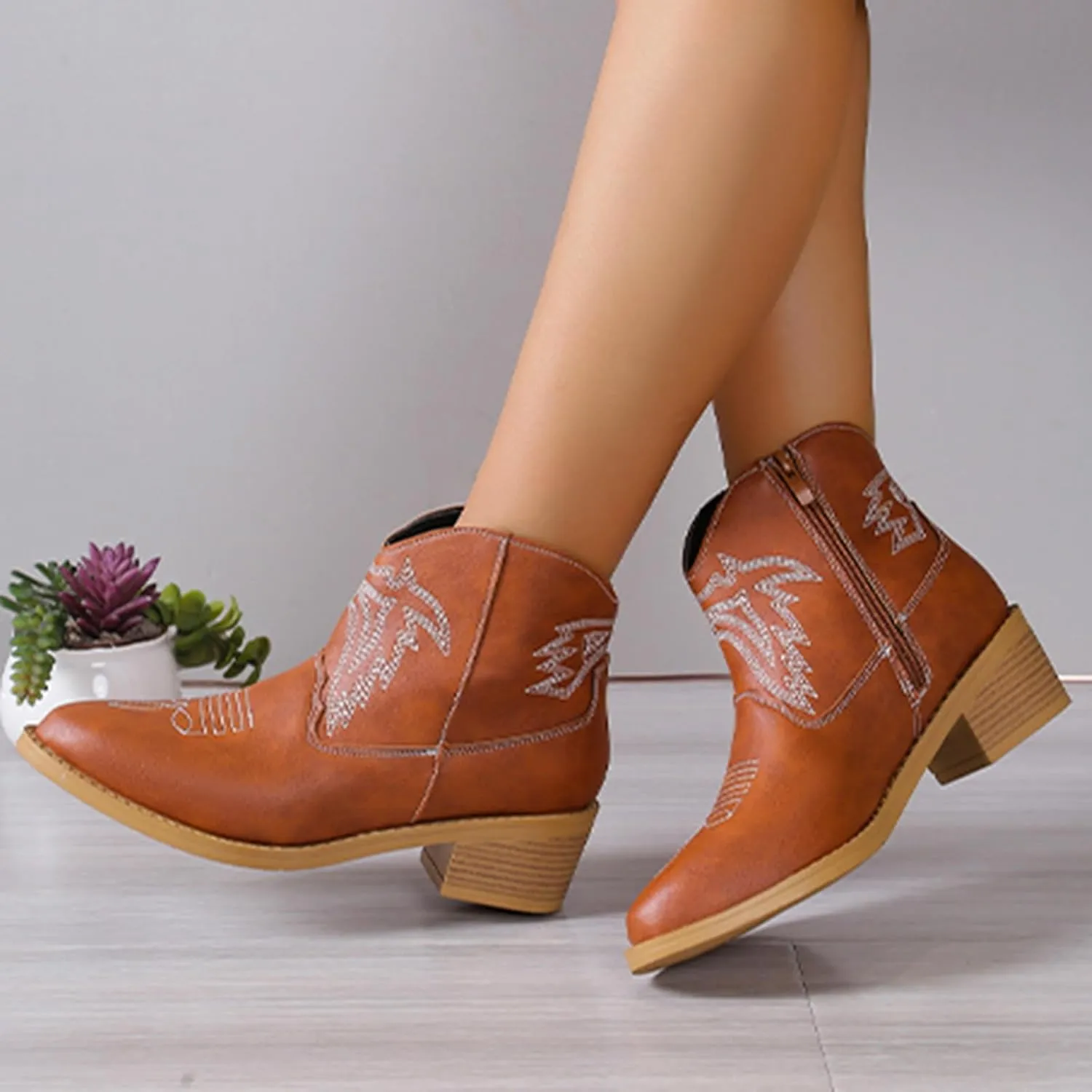 Ankle Boots for Women Dressy Chunky Heel Boots for Women Western Chunky Heel Pointed Toe Slip on Women Cowboy Boots