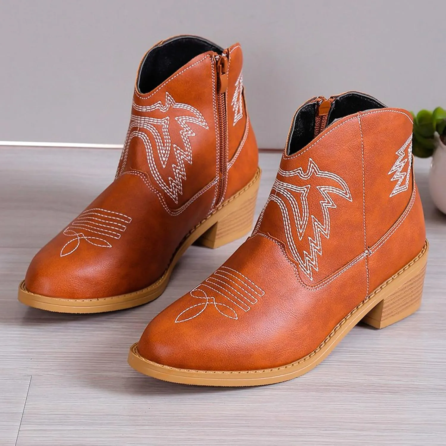 Ankle Boots for Women Dressy Chunky Heel Boots for Women Western Chunky Heel Pointed Toe Slip on Women Cowboy Boots