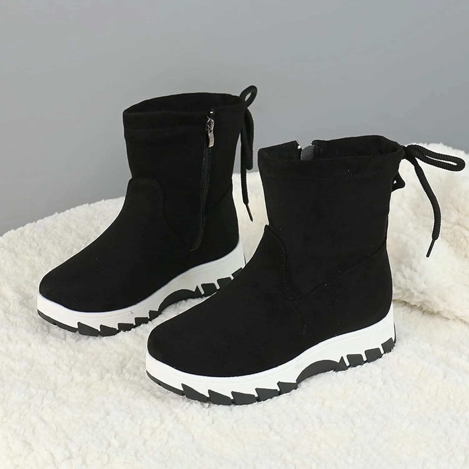 Ankle Snow Boots for Women Lace up Thick Warm Boots Anti Slip Outdoor Waterproof Walking Platform Winter Shoes