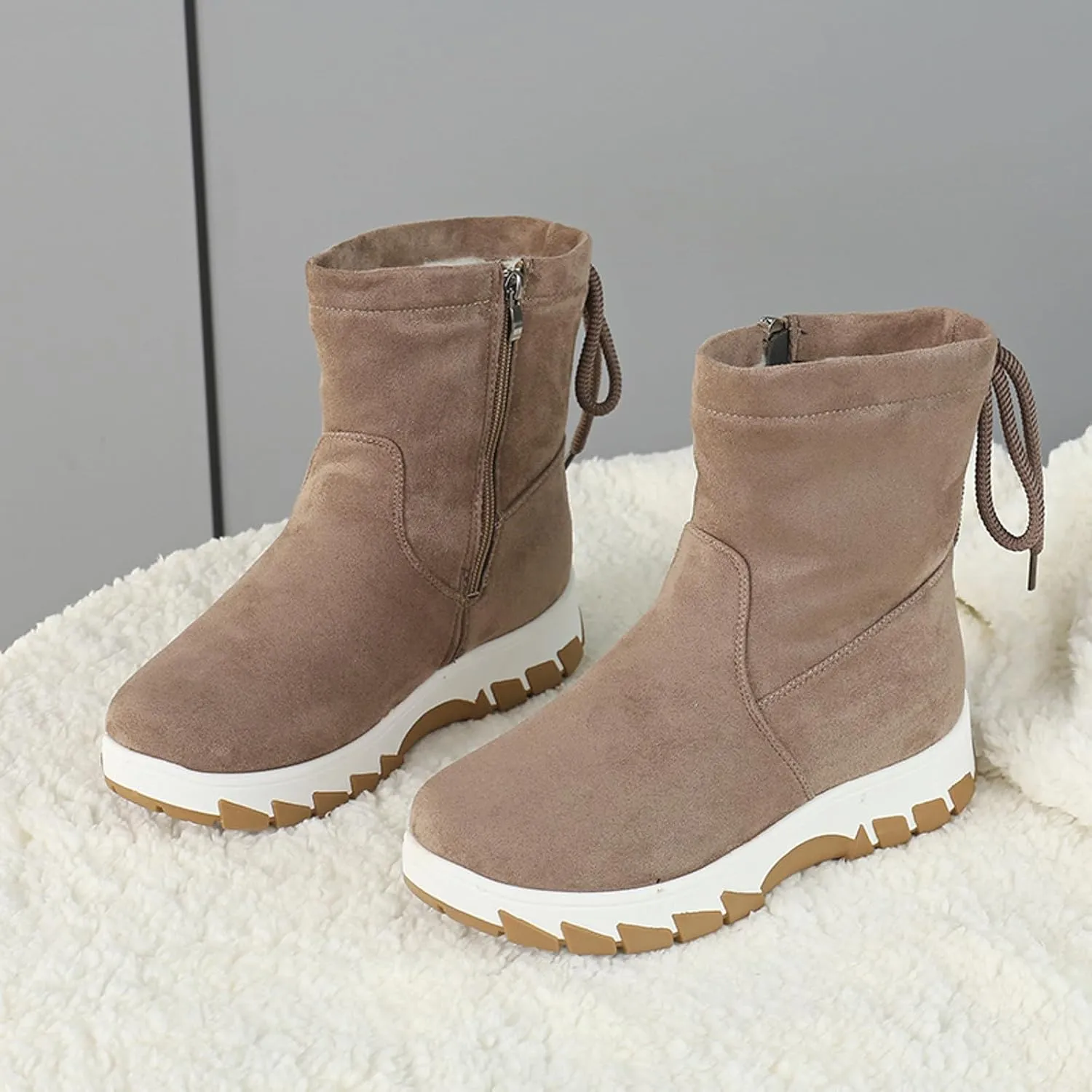 Ankle Snow Boots for Women Lace up Thick Warm Boots Anti Slip Outdoor Waterproof Walking Platform Winter Shoes