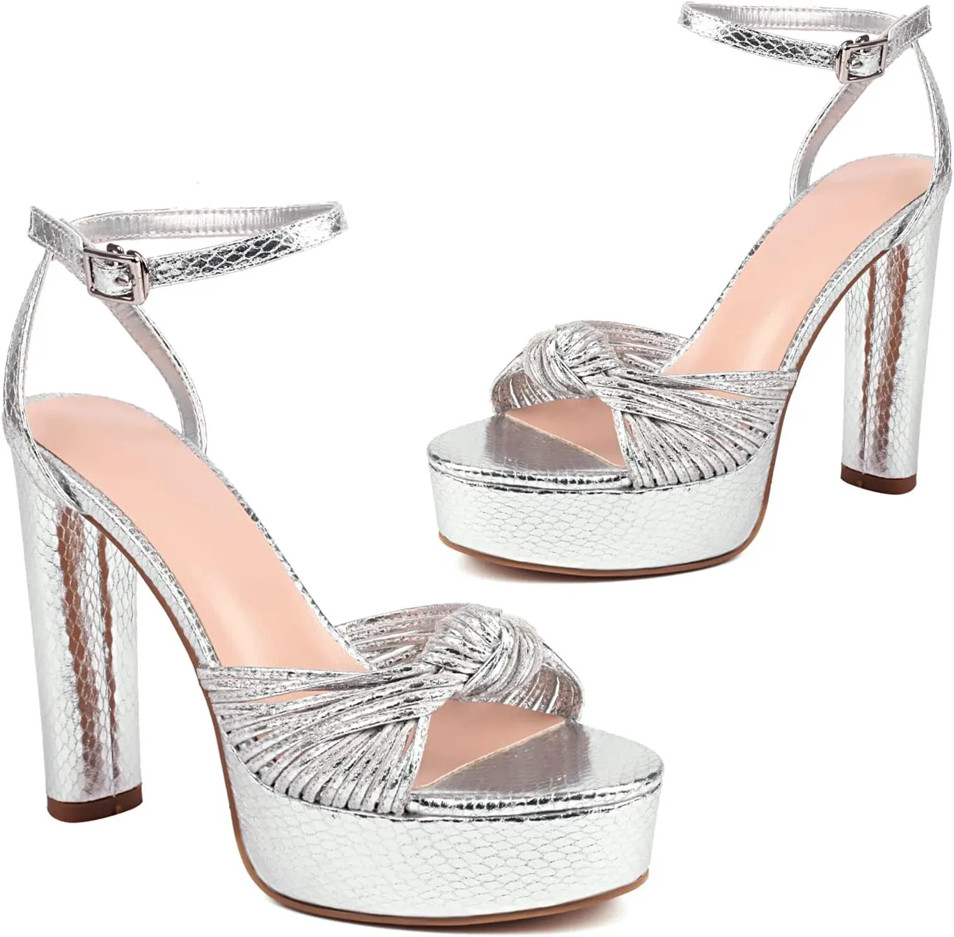 Arqa Platform Chunky Sandals for Women Dressy Summer Knotted Heeled Sandals Ankle Strap Party High Heels