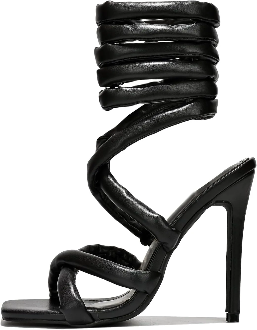 Arqa Women's Strappy Heeled Sandals Open Square Toe Padded Straps Stiletto Washed Denim High Heels