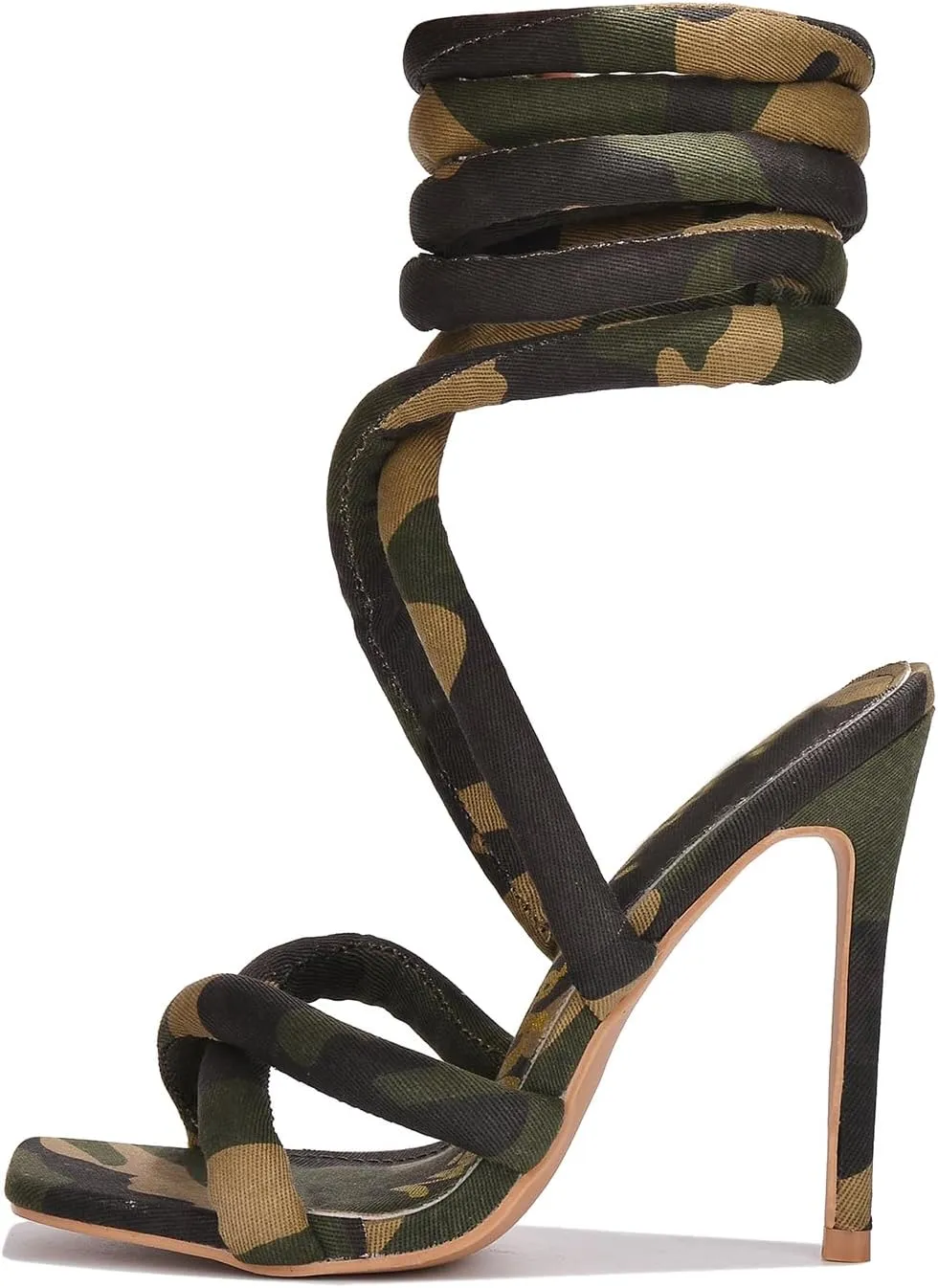 Arqa Women's Strappy Heeled Sandals Open Square Toe Padded Straps Stiletto Washed Denim High Heels