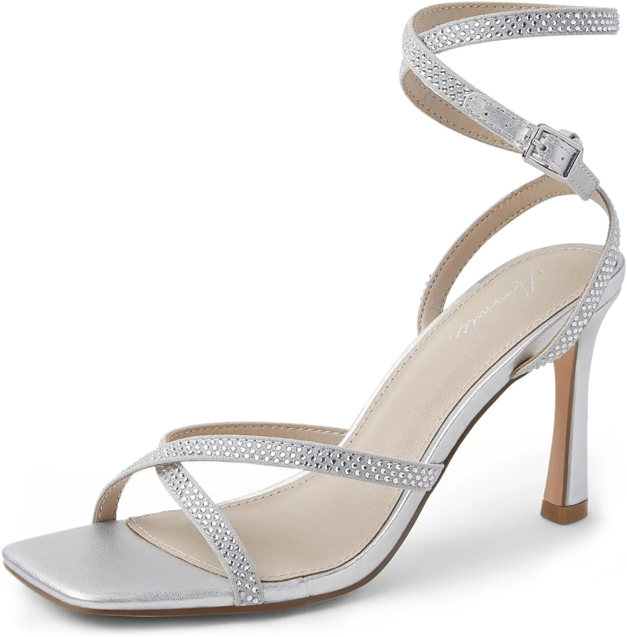 Arromic High Heels for Women Strappy Stilettos Square Open Toe Buckle Ankle Strap Sexy Wedding Dress Heeled Sandals
