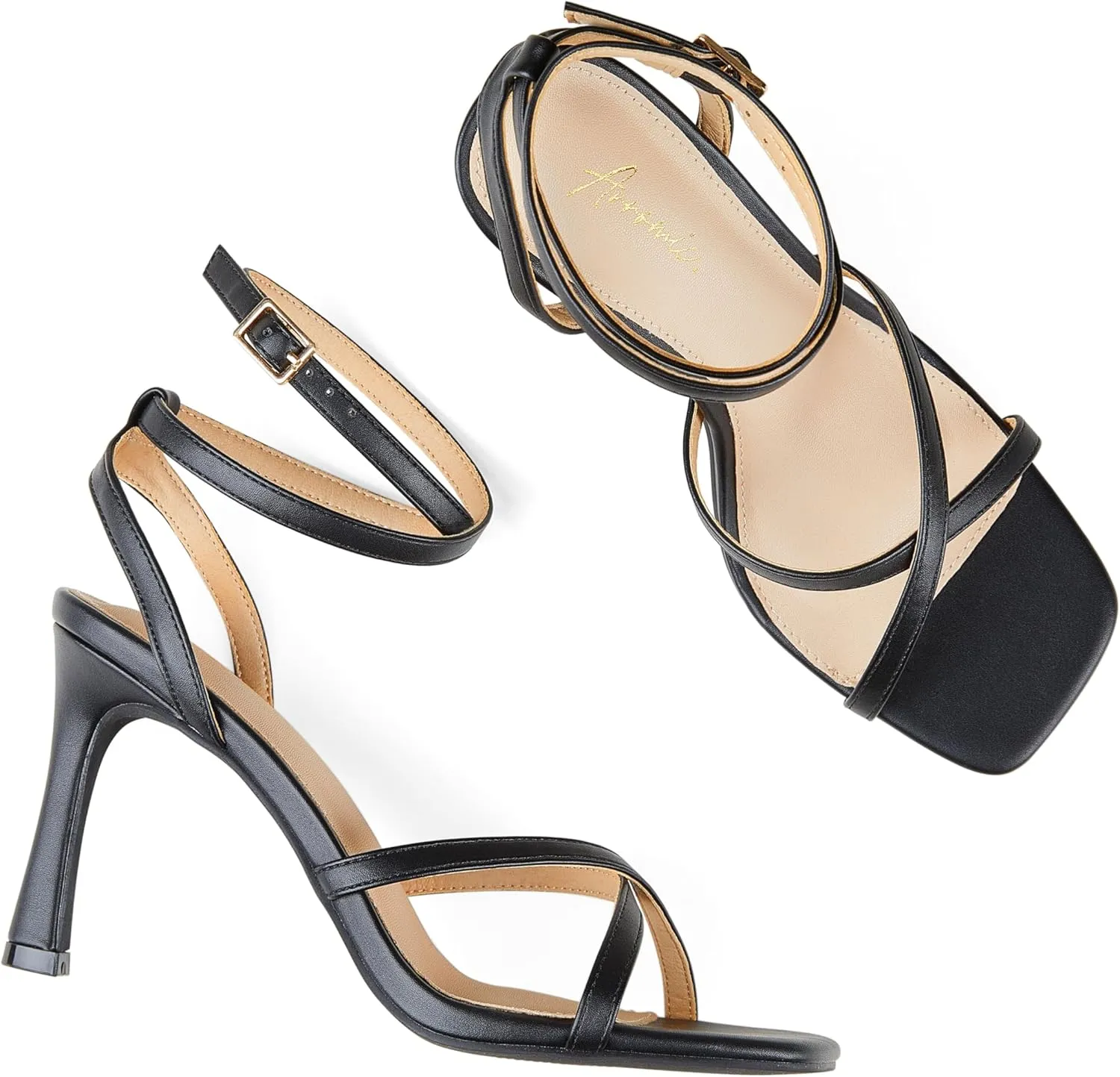 Arromic High Heels for Women Strappy Stilettos Square Open Toe Buckle Ankle Strap Sexy Wedding Dress Heeled Sandals