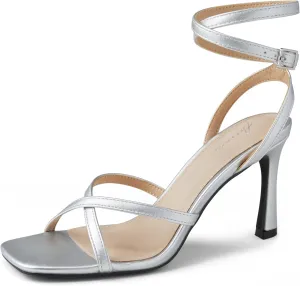 Arromic High Heels for Women Strappy Stilettos Square Open Toe Buckle Ankle Strap Sexy Wedding Dress Heeled Sandals