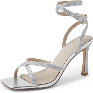 Arromic High Heels for Women Strappy Stilettos Square Open Toe Buckle Ankle Strap Sexy Wedding Dress Heeled Sandals