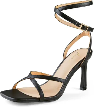 Arromic High Heels for Women Strappy Stilettos Square Open Toe Buckle Ankle Strap Sexy Wedding Dress Heeled Sandals