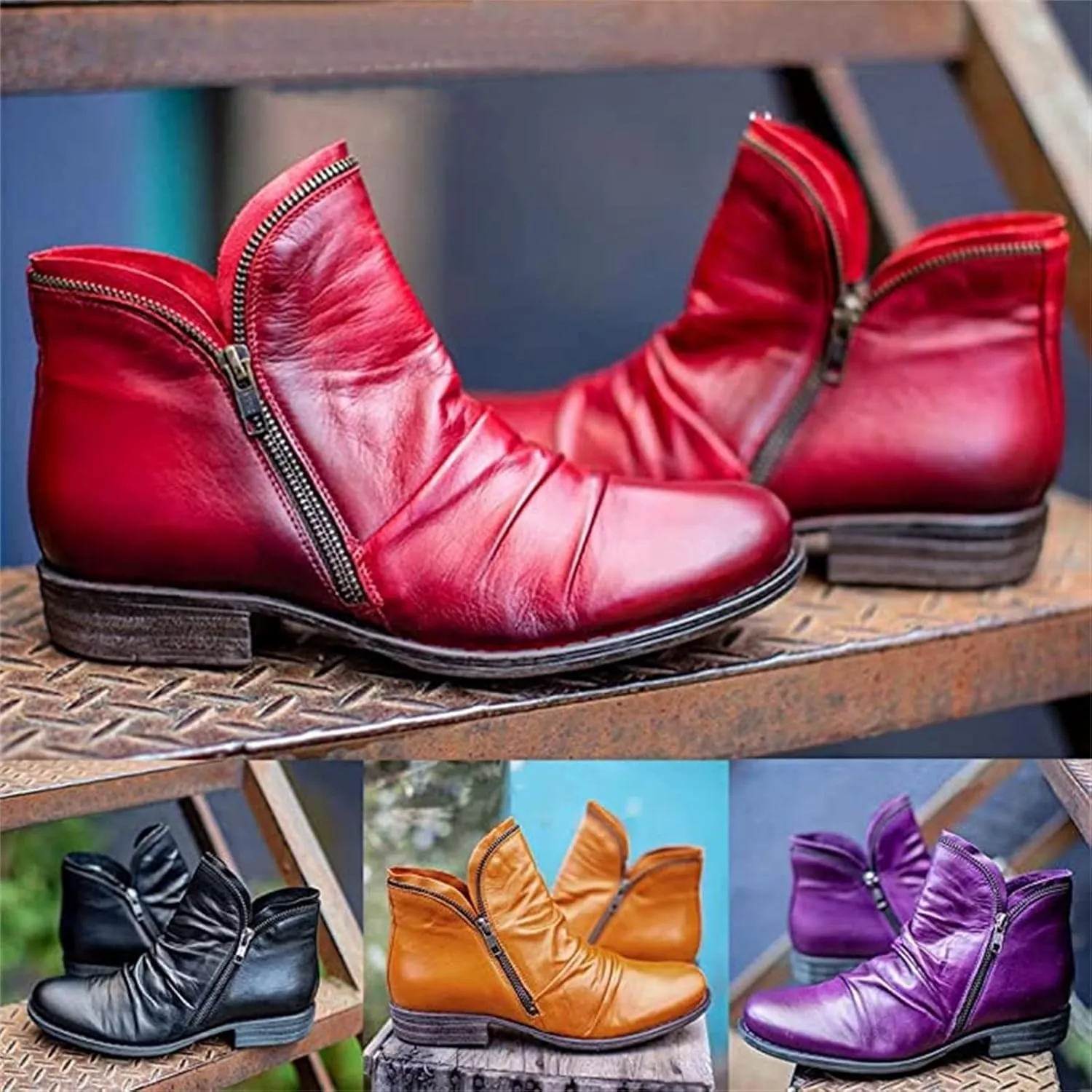 Boots For Women No Heel Cowboy Boots Western Fashion Ankle Cowgirl Boots Combat Short Booties High Top Walking Shoes