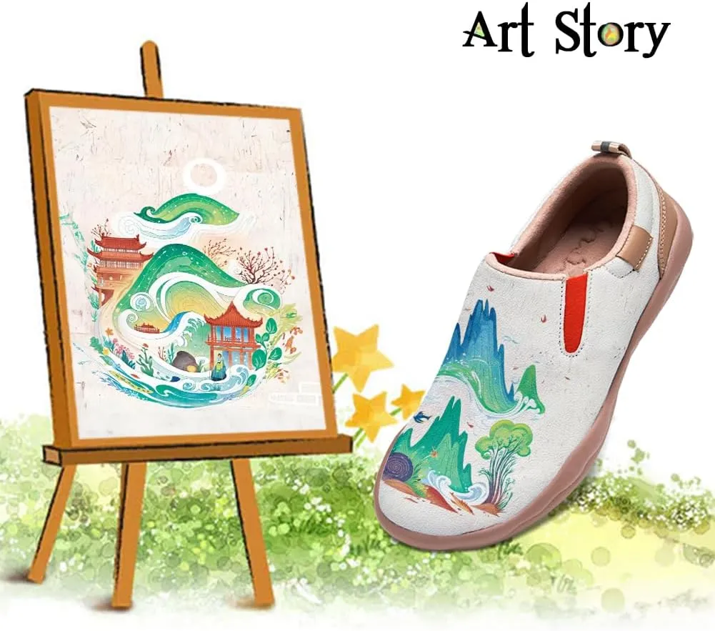 Boys Girls Shoes Kid's Loafers Fashion Casual Slip-on Leather Sneakers Chinese Style Landscape Painting