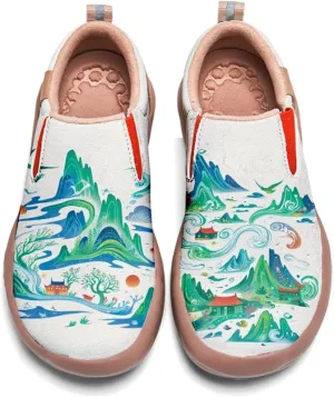 Boys Girls Shoes Kid's Loafers Fashion Casual Slip-on Leather Sneakers Chinese Style Landscape Painting