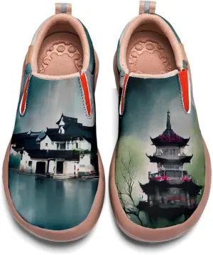 Boys Girls Shoes Kid's Loafers Fashion Casual Slip-on Leather Sneakers Chinese Style Landscape Painting