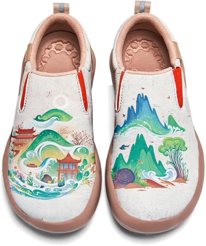 Boys Girls Shoes Kid's Loafers Fashion Casual Slip-on Leather Sneakers Chinese Style Landscape Painting