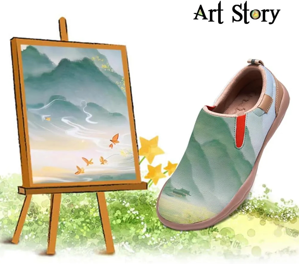 Boys Girls Shoes Kid's Loafers Fashion Casual Slip-on Leather Sneakers Chinese Style Landscape Painting