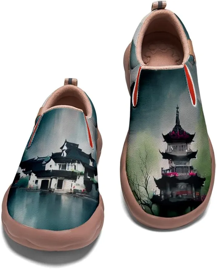 Boys Girls Shoes Kid's Loafers Fashion Casual Slip-on Leather Sneakers Chinese Style Landscape Painting