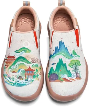 Boys Girls Shoes Kid's Loafers Fashion Casual Slip-on Leather Sneakers Chinese Style Landscape Painting