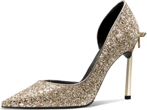 Castamere Gretta Glitter High Heels with Butterfly Bow, Elegant 3.3Inches Metallic Stiletto and Pointed Toe Design for Women