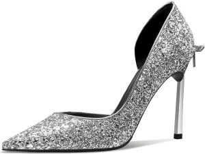 Castamere Gretta Glitter High Heels with Butterfly Bow, Elegant 3.3Inches Metallic Stiletto and Pointed Toe Design for Women