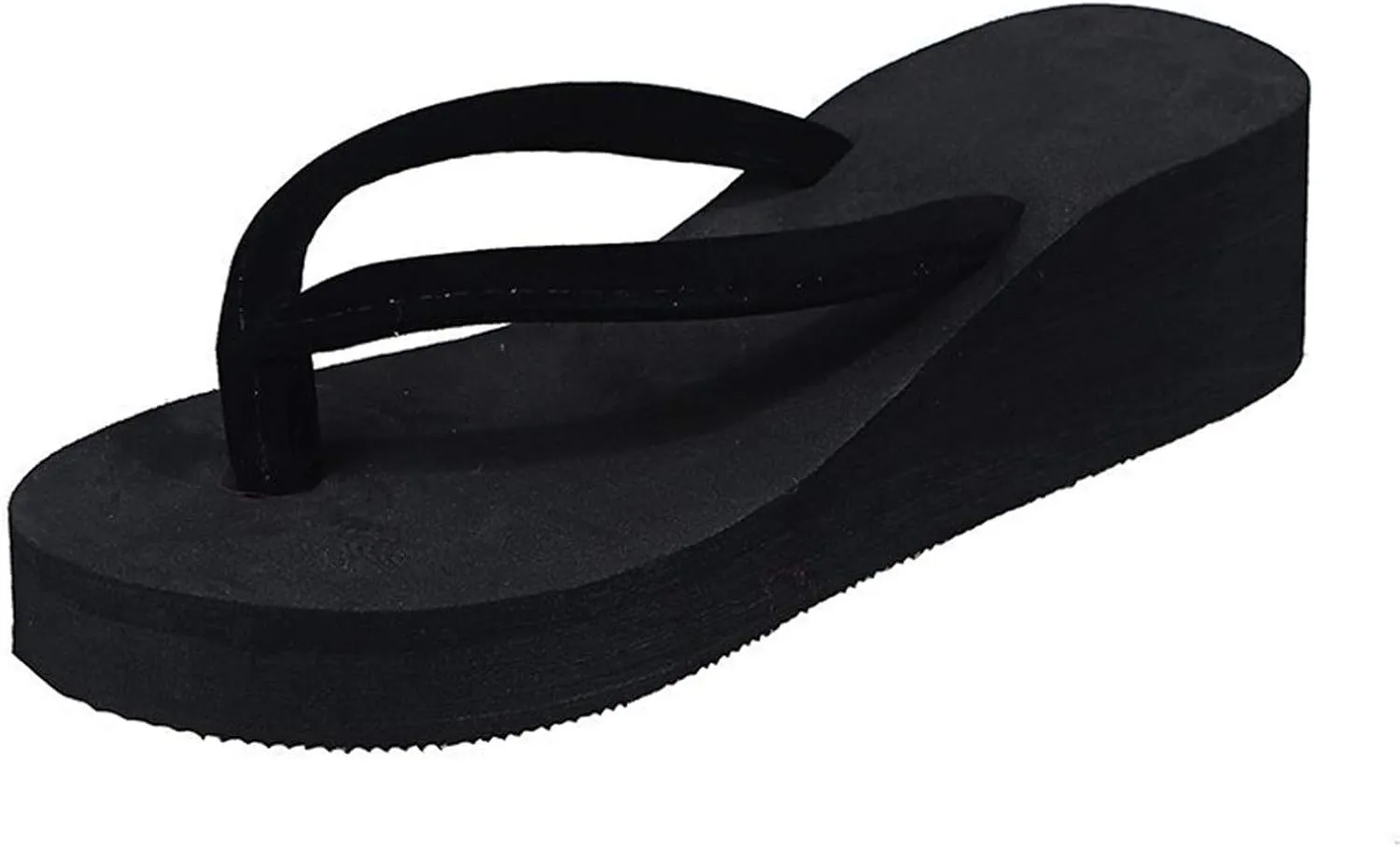 Casual Shoes Platform Flip Flops for Women Slip On Sandals Summer Beach Slippers Peep Toe Slides Solid Wedge Sandals (Black, 8)