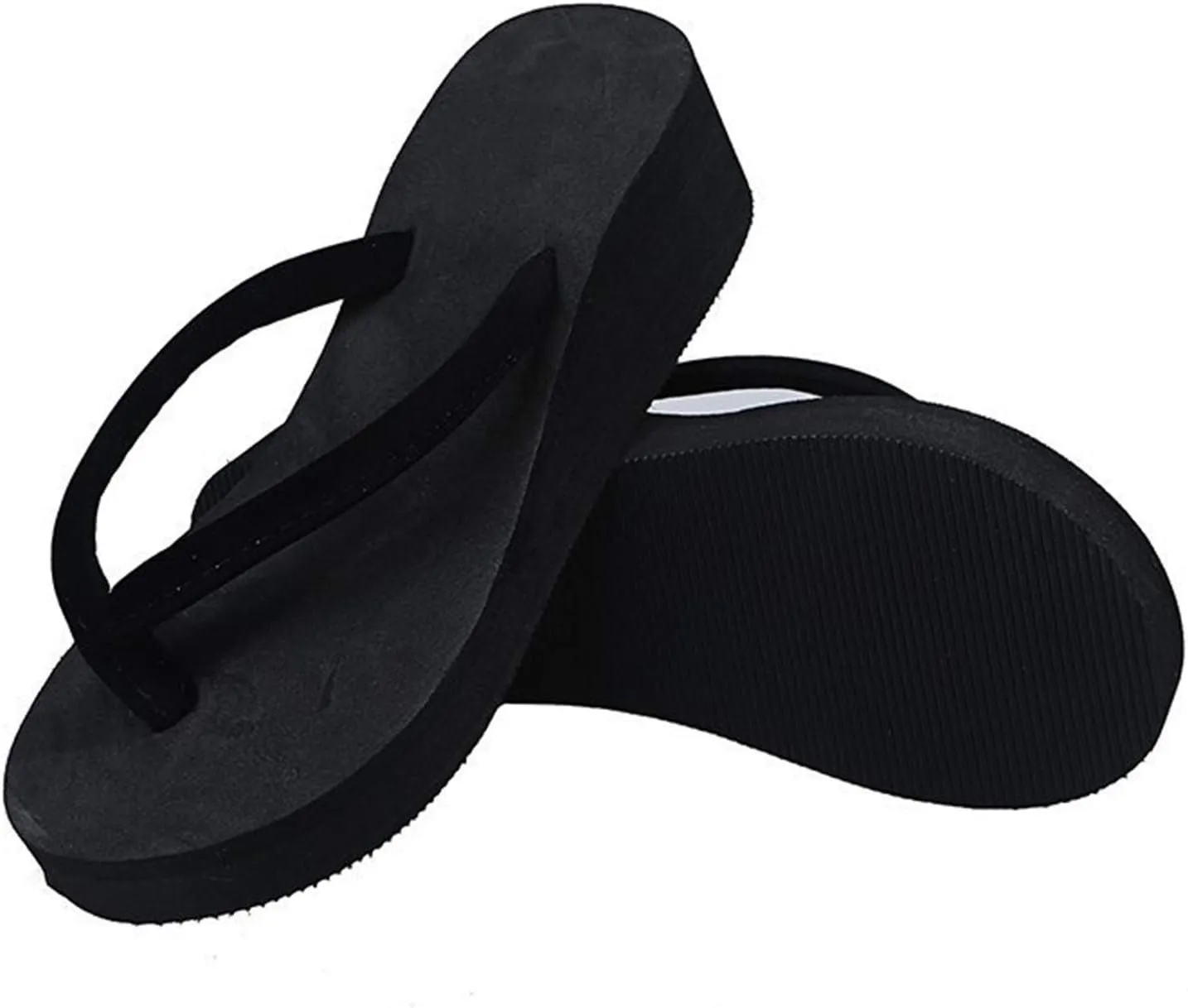 Casual Shoes Platform Flip Flops for Women Slip On Sandals Summer Beach Slippers Peep Toe Slides Solid Wedge Sandals (Black, 8)