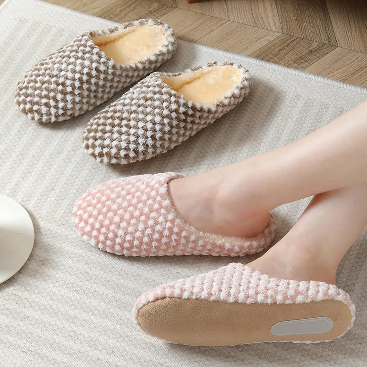 Christmas Slippers for Men Comfort Fluffy Fuzzy Slip on House Slippers Open Toe Cross Band Indoor Outdoor Non-Slip