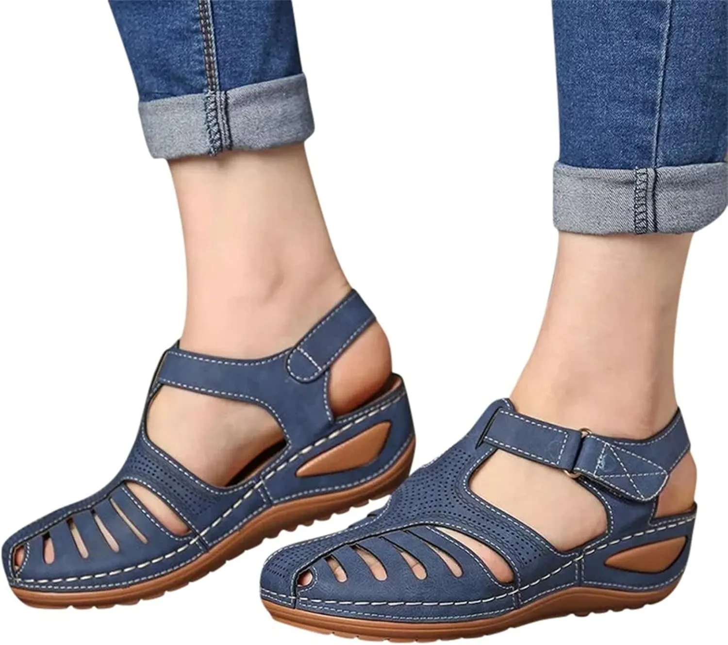 Closed Toe Sandals Women Womens Summer Sandals Casual Bohemia Gladiator Closed Toe Wedge Shoes Comfort Ankle Strap Slip On Platform Sandals