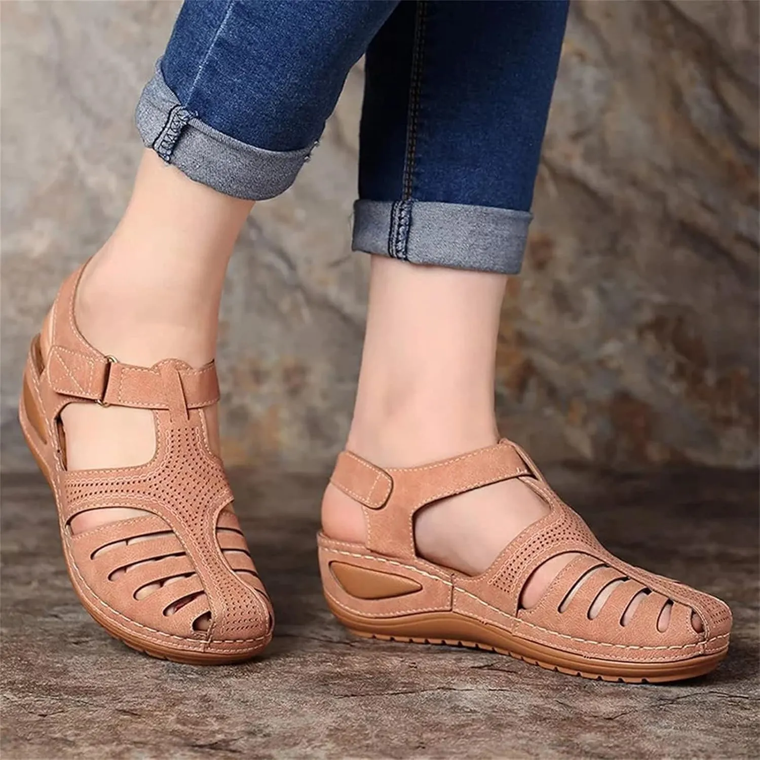 Closed Toe Sandals Women Womens Summer Sandals Casual Bohemia Gladiator Closed Toe Wedge Shoes Comfort Ankle Strap Slip On Platform Sandals