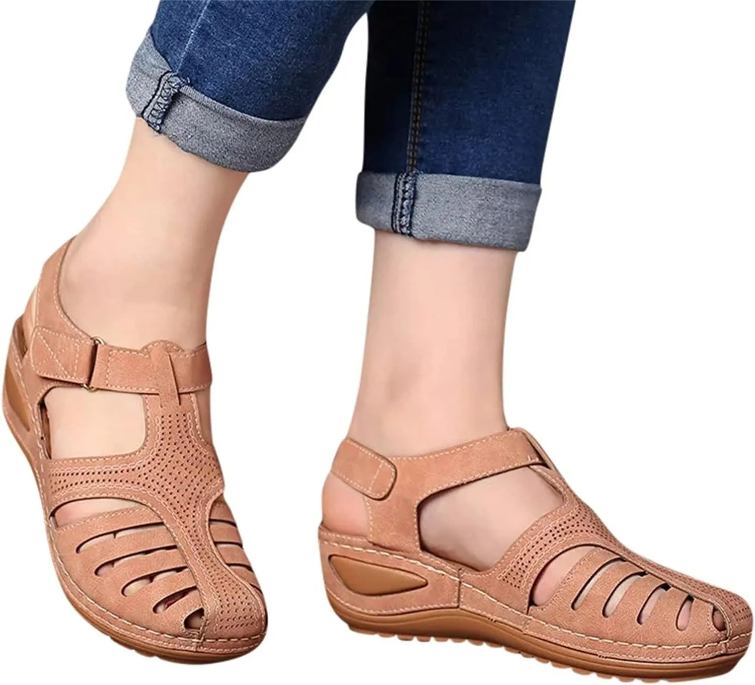 Closed Toe Sandals Women Womens Summer Sandals Casual Bohemia Gladiator Closed Toe Wedge Shoes Comfort Ankle Strap Slip On Platform Sandals