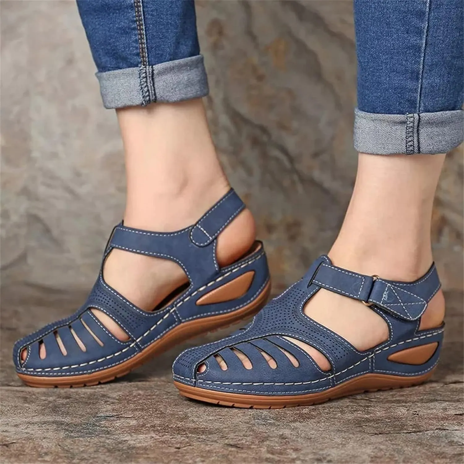 Closed Toe Sandals Women Womens Summer Sandals Casual Bohemia Gladiator Closed Toe Wedge Shoes Comfort Ankle Strap Slip On Platform Sandals