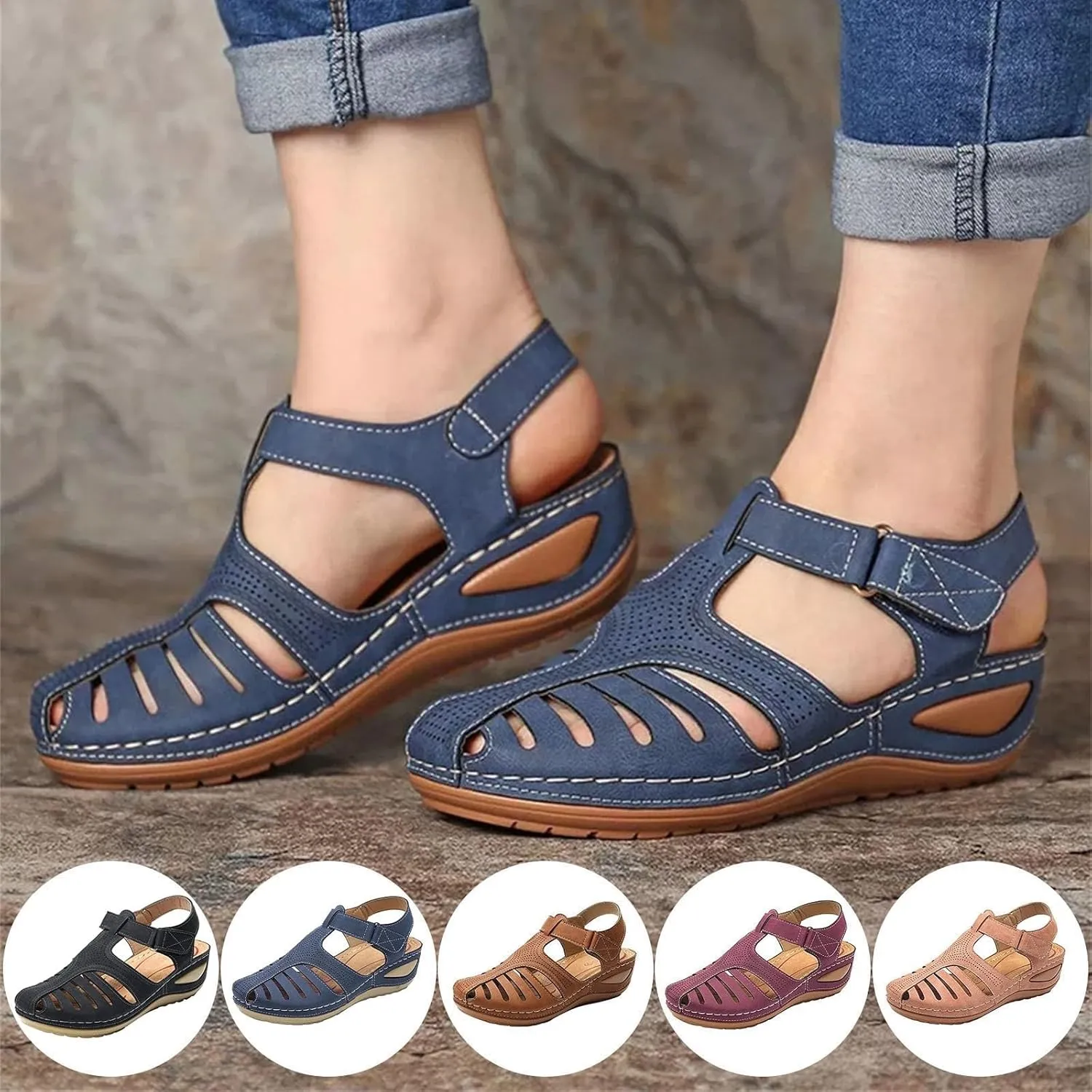 Closed Toe Sandals Women Womens Summer Sandals Casual Bohemia Gladiator Closed Toe Wedge Shoes Comfort Ankle Strap Slip On Platform Sandals