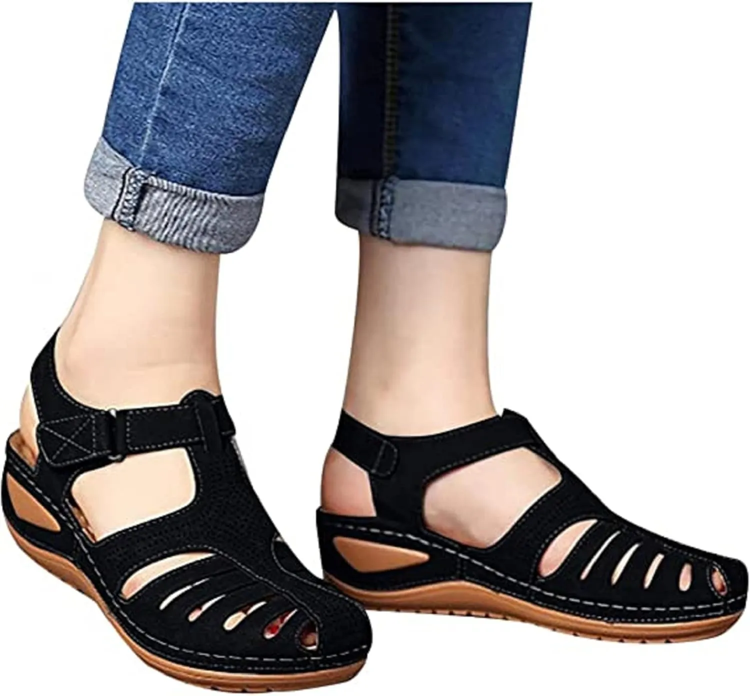 Closed Toe Sandals Women Womens Summer Sandals Casual Bohemia Gladiator Closed Toe Wedge Shoes Comfort Ankle Strap Slip On Platform Sandals