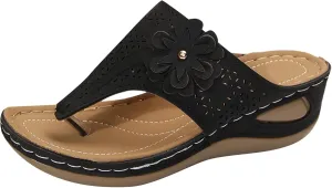 Comfortable Orthopedic Sandals Womens Dressy Summer Flip Flops Flowers Casual Walking Comfort Cut-Out Vamp Open Toe Wedge Slide Sandals Beach Platform Footwear Flip Flops