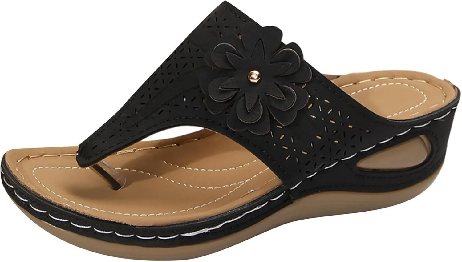 Comfortable Orthopedic Sandals Womens Dressy Summer Flip Flops Flowers Casual Walking Comfort Cut-Out Vamp Open Toe Wedge Slide Sandals Beach Platform Footwear Flip Flops