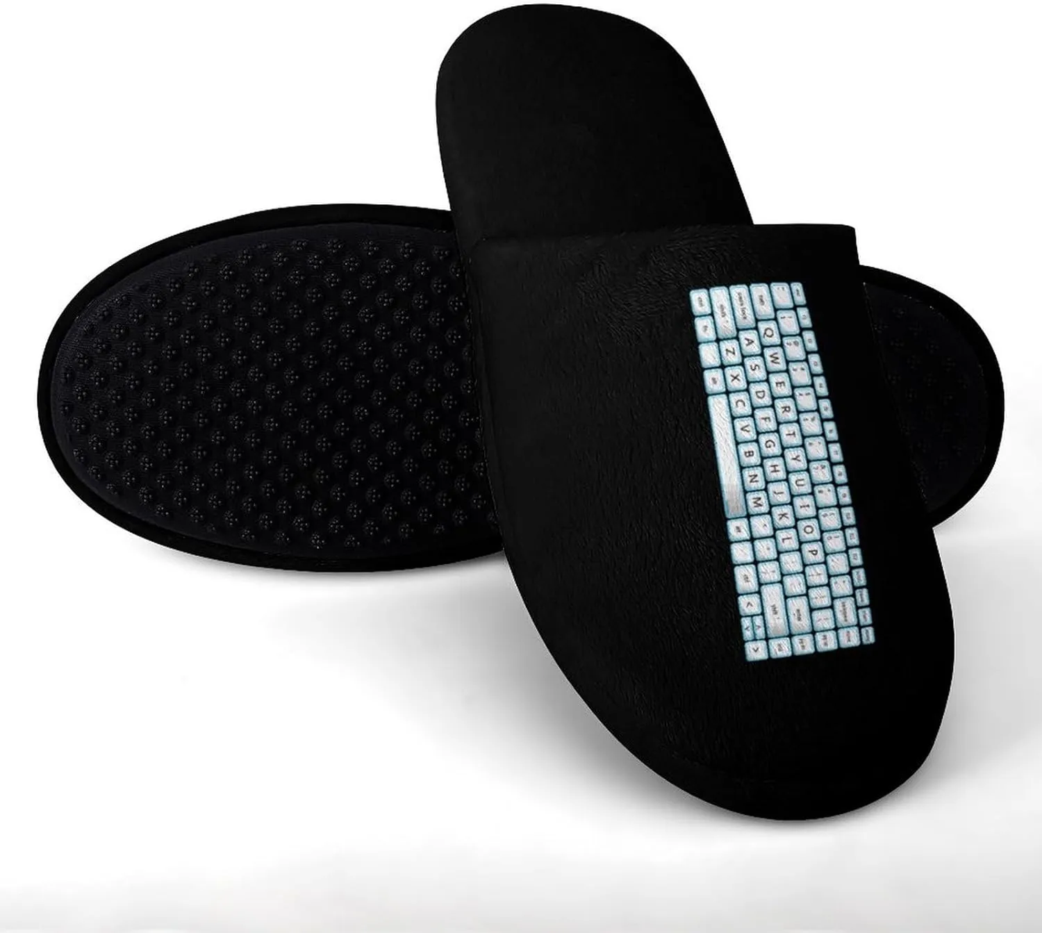 Computer Keyboard Anti-Skid Indoor Slippers Closed Toe House Shoes Slip-on Flannel Cotton Slippers