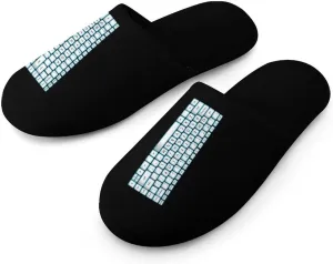 Computer Keyboard Anti-Skid Indoor Slippers Closed Toe House Shoes Slip-on Flannel Cotton Slippers