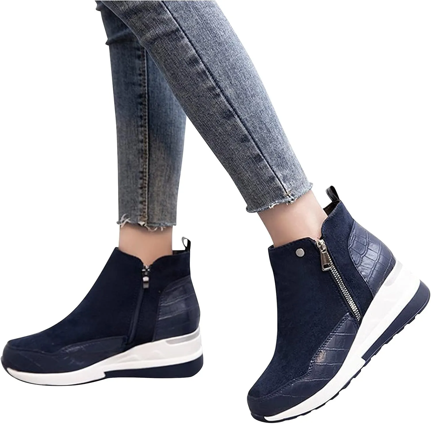 Cowboy Boots for Women High Heel Peep Toe Ankle Booties Leather Boots Wedges Short Booties Single Shoes 52