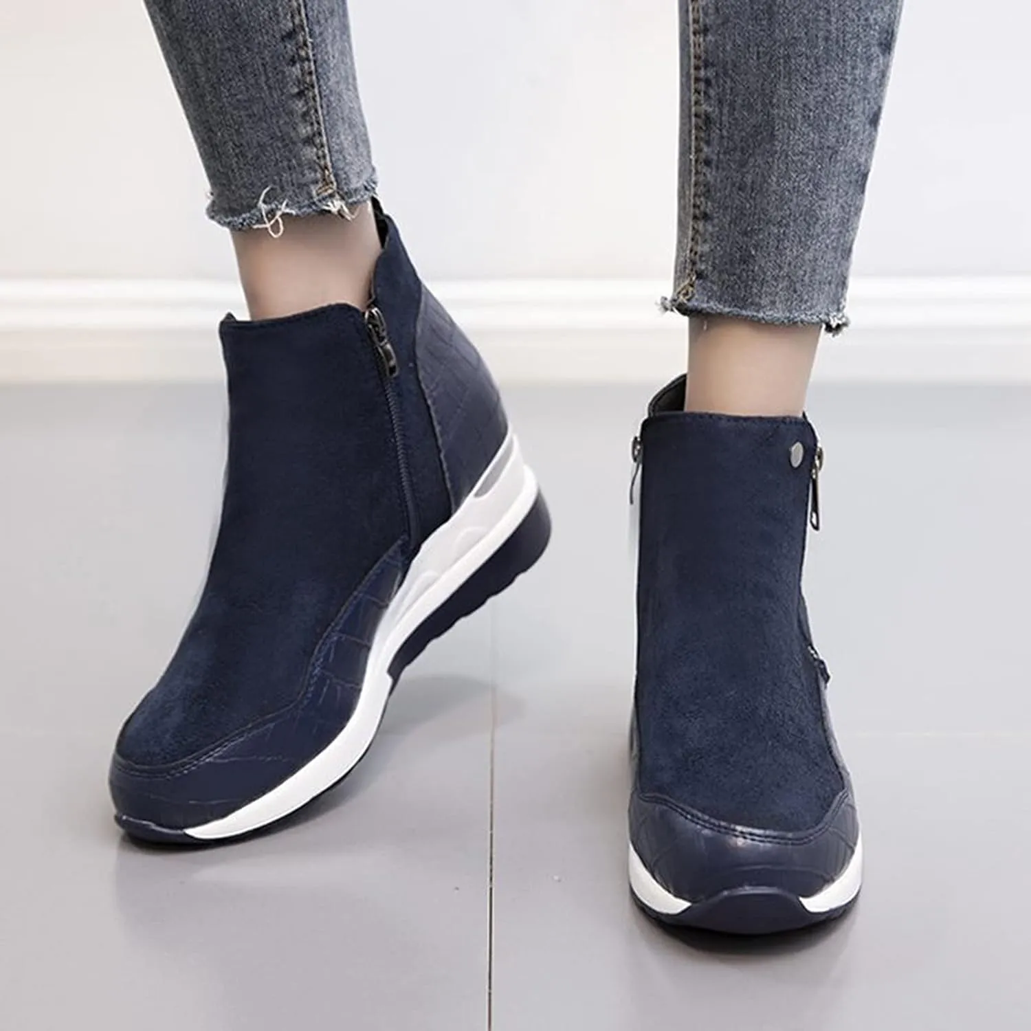 Cowboy Boots for Women High Heel Peep Toe Ankle Booties Leather Boots Wedges Short Booties Single Shoes 52