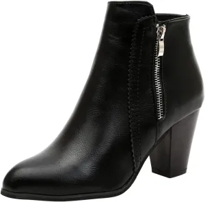 Cowboy Boots for Women with Heel Wedges Ankle Booties Retro V Cutout Comfy Short Boots Flock Zip Closure Stacked Chunky Block Heels Shoes 52