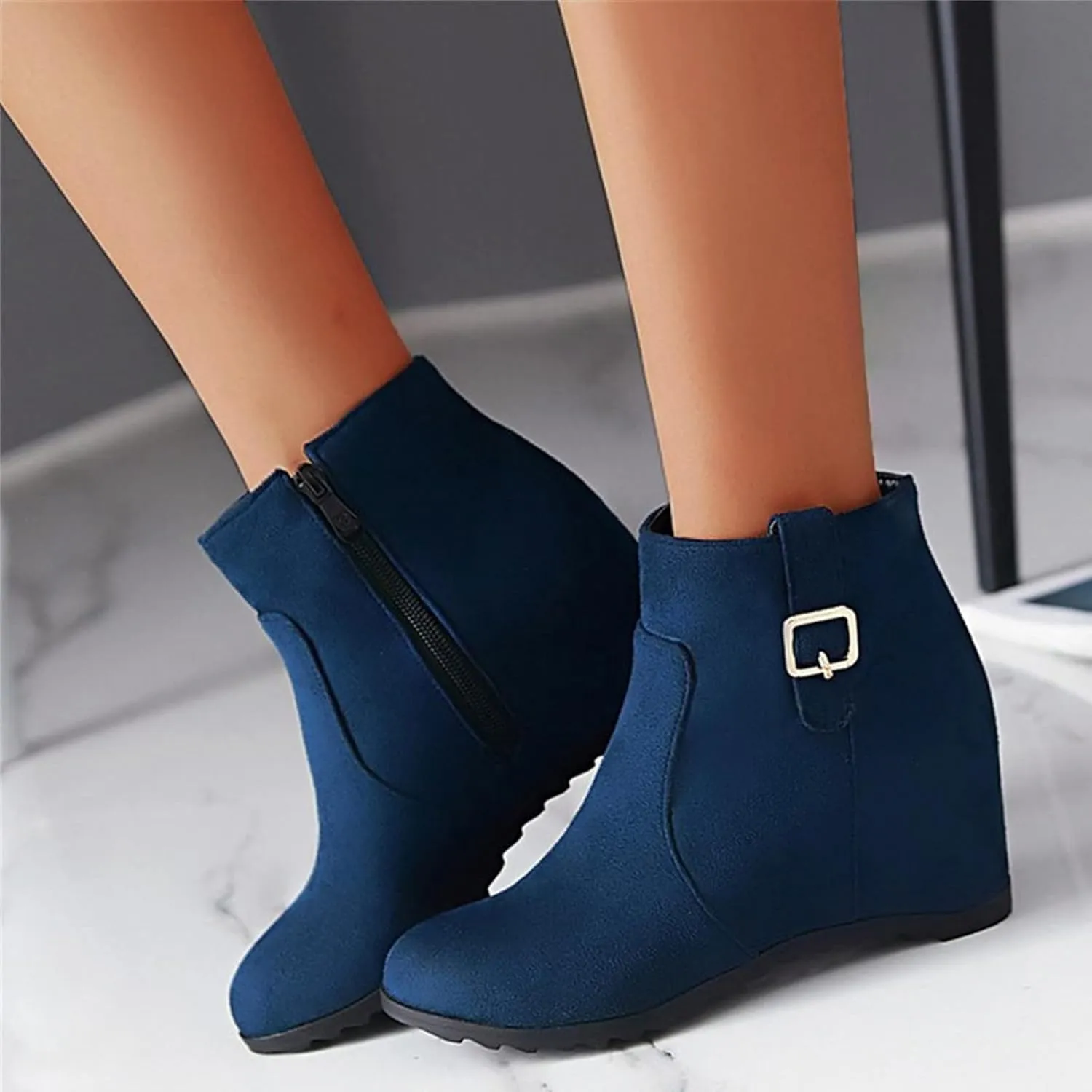Cowgirl Boots Women Dressy High Heel Short Ankle Booties Peep Toe Platform Boots Slip On Cowgirl Combat Boots 52