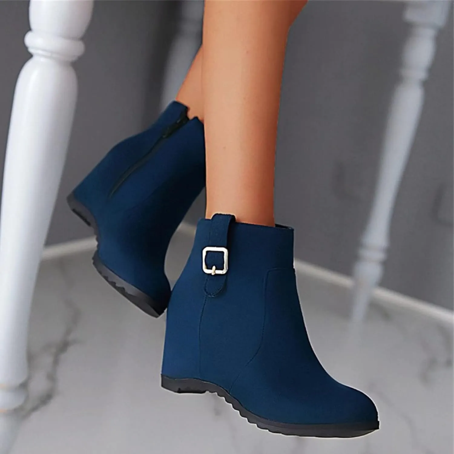 Cowgirl Boots Women Dressy High Heel Short Ankle Booties Peep Toe Platform Boots Slip On Cowgirl Combat Boots 52