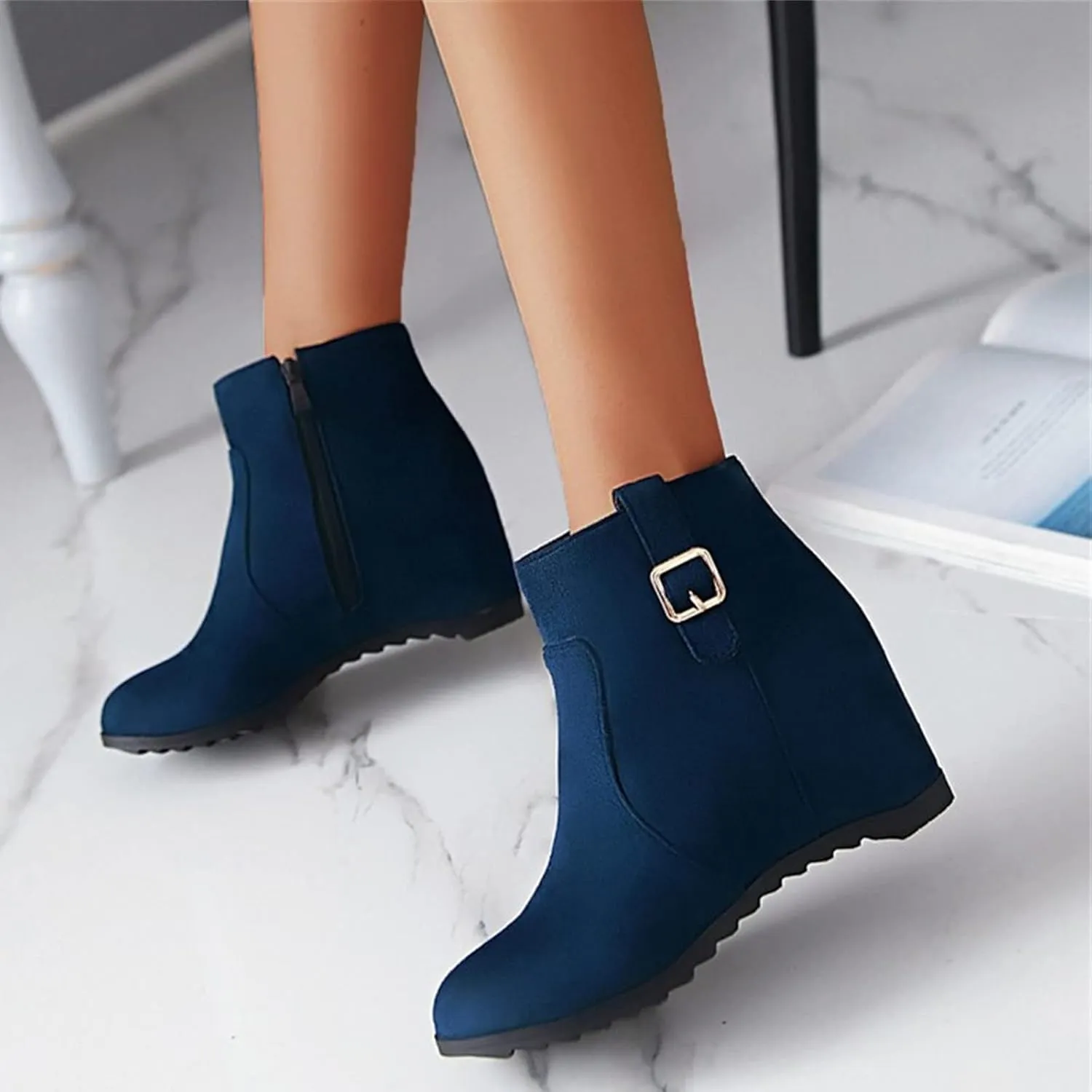 Cowgirl Boots Women Dressy High Heel Short Ankle Booties Peep Toe Platform Boots Slip On Cowgirl Combat Boots 52