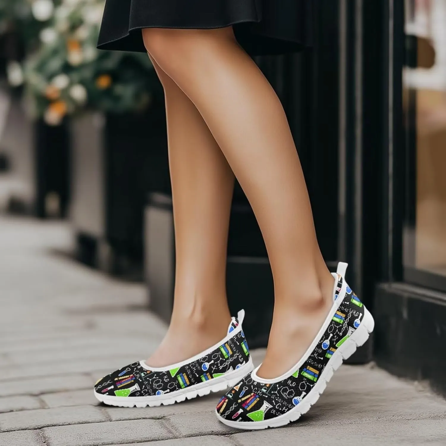 Creative Formula Print Womens Flats Comfortable Dressy Lightweight Slip On Ballet Shoes Round Toe Walking Casual Sneakers Everyday Wear