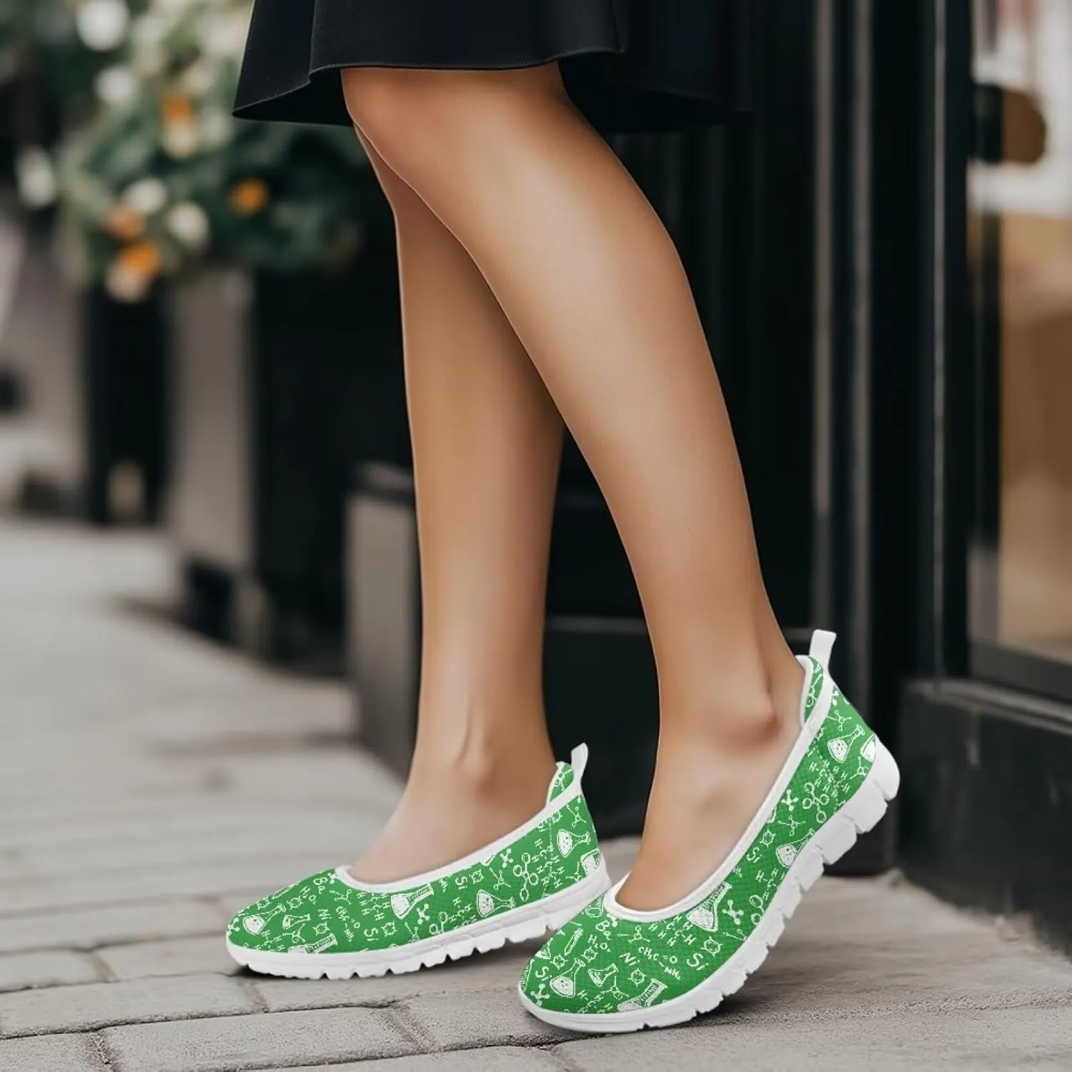 Creative Formula Print Womens Flats Comfortable Dressy Lightweight Slip On Ballet Shoes Round Toe Walking Casual Sneakers Everyday Wear