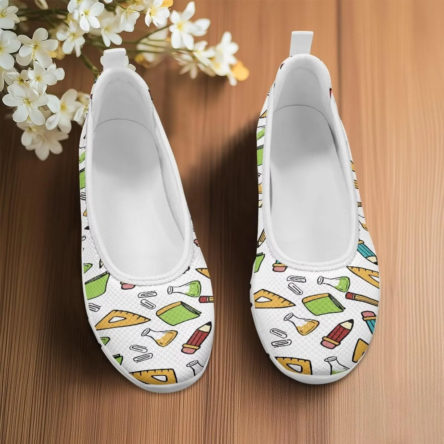 Creative Formula Print Womens Flats Comfortable Dressy Lightweight Slip On Ballet Shoes Round Toe Walking Casual Sneakers Everyday Wear
