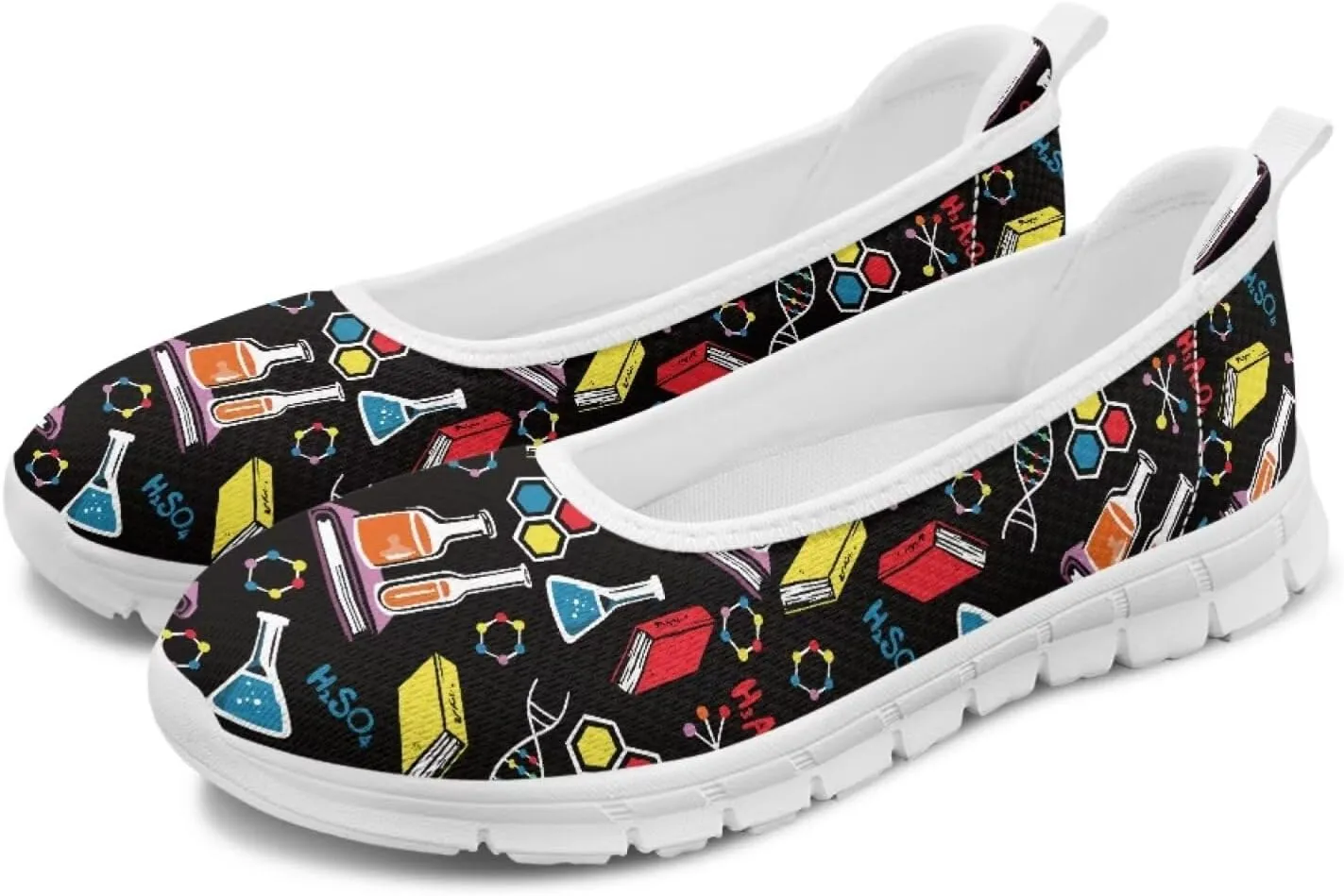 Creative Formula Print Womens Flats Comfortable Dressy Lightweight Slip On Ballet Shoes Round Toe Walking Casual Sneakers Everyday Wear