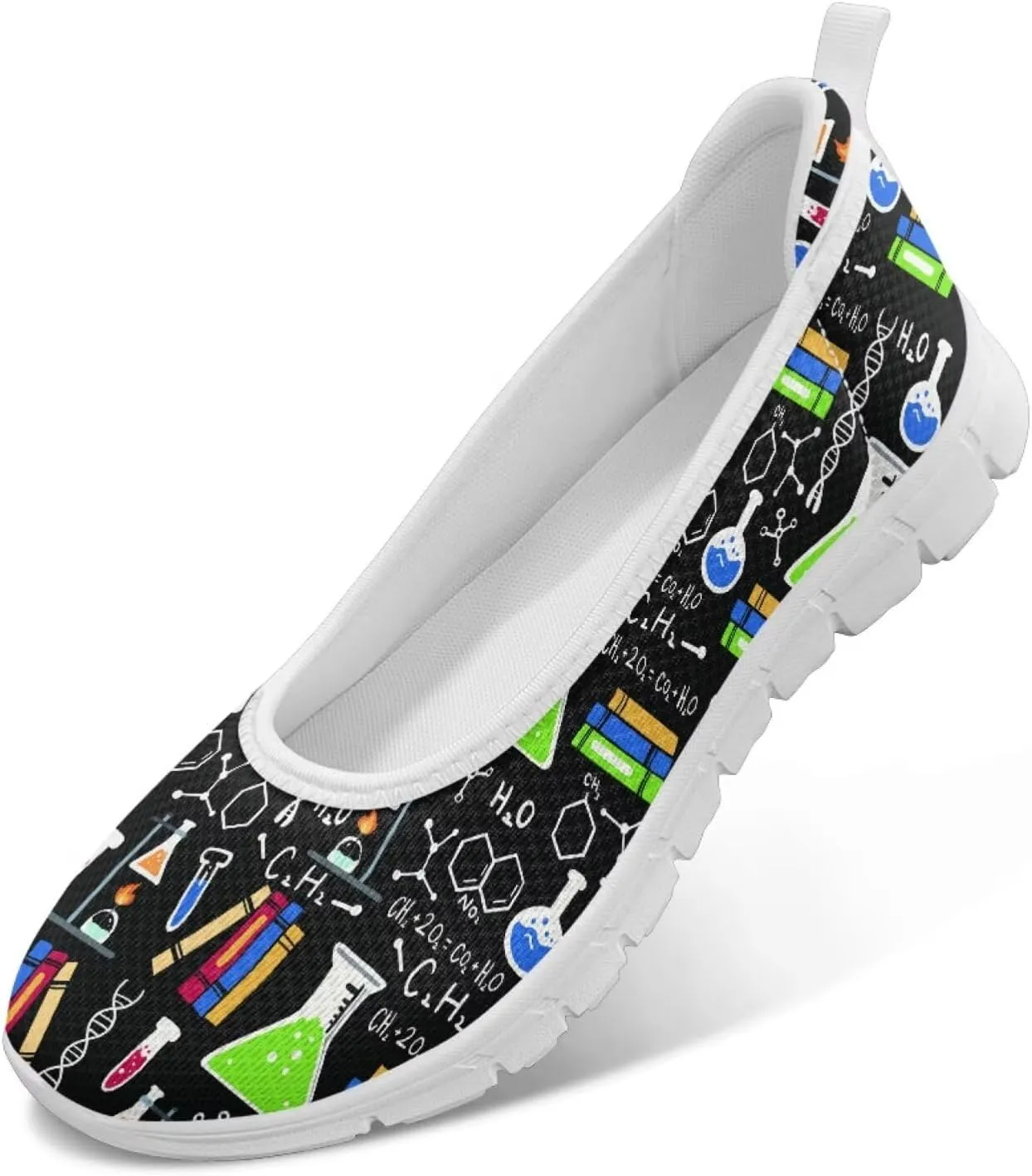 Creative Formula Print Womens Flats Comfortable Dressy Lightweight Slip On Ballet Shoes Round Toe Walking Casual Sneakers Everyday Wear