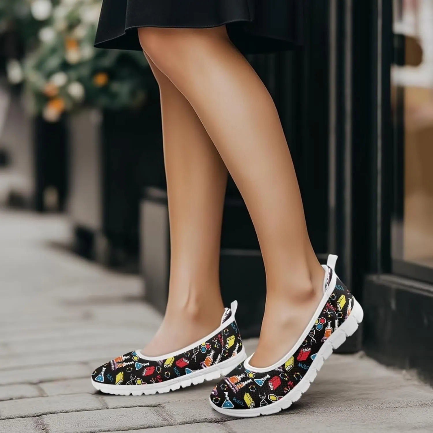 Creative Formula Print Womens Flats Comfortable Dressy Lightweight Slip On Ballet Shoes Round Toe Walking Casual Sneakers Everyday Wear