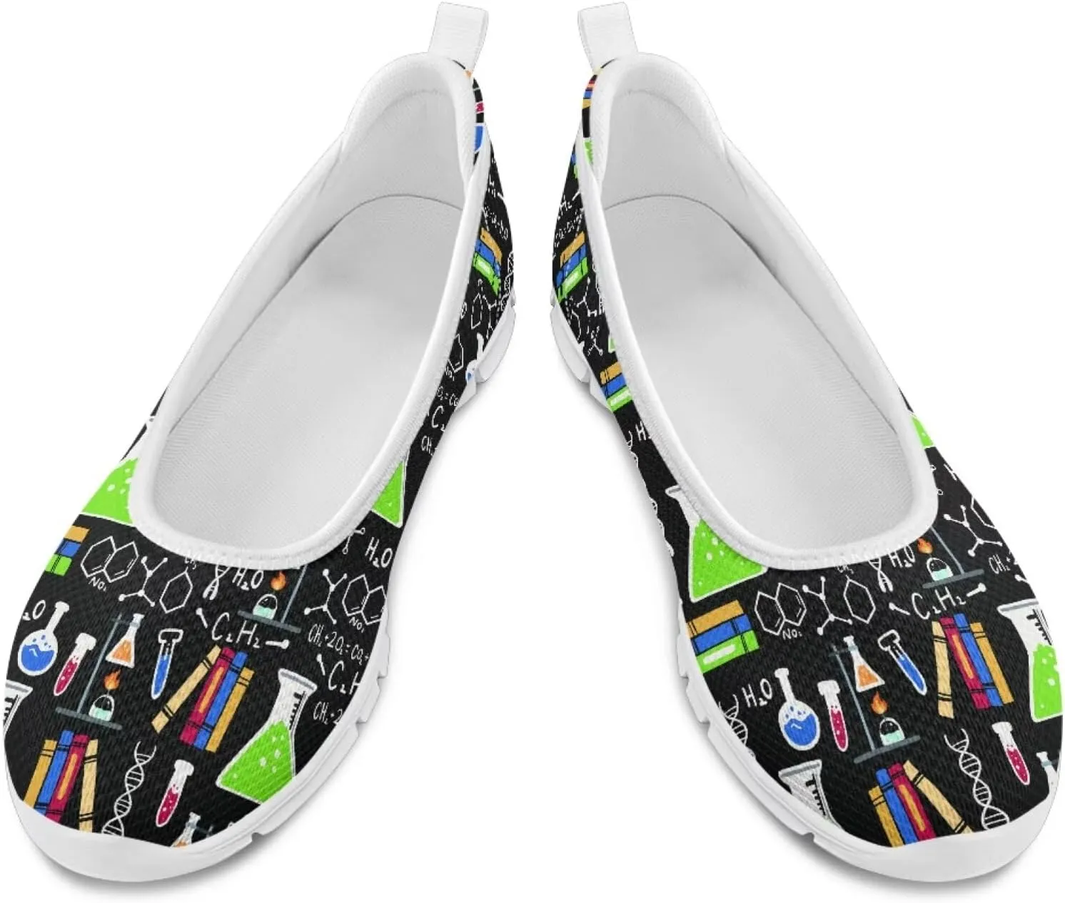 Creative Formula Print Womens Flats Comfortable Dressy Lightweight Slip On Ballet Shoes Round Toe Walking Casual Sneakers Everyday Wear